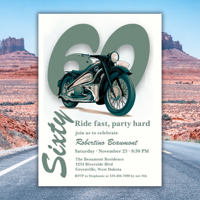 Convite Viagem de Moto Clássica Rapidamente 60º Aniversári (Criador carregado)
