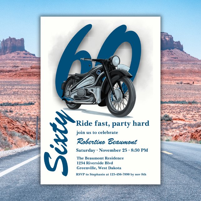 Convite Viagem de Moto Clássica Rapidamente 60º Aniversári (Criador carregado)