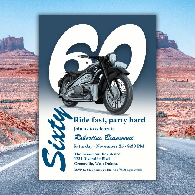 Convite Viagem de Moto Clássica Rapidamente 60º Aniversári (Criador carregado)