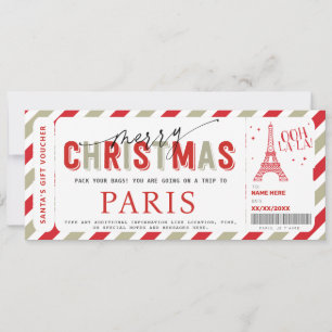 Convite Viagem de Natal a Paris Bilhete do Presente Vouche