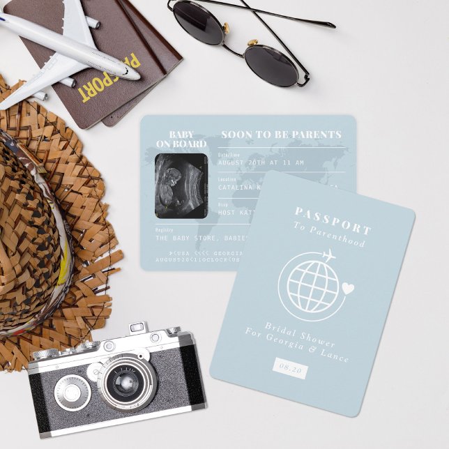 Convite Viagem de Passaporte para o Chá de fraldas de Tema (Criador carregado)