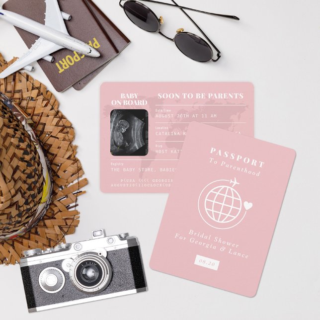 Convite Viagem de Passaporte para o Chá de fraldas de Tema (Criador carregado)