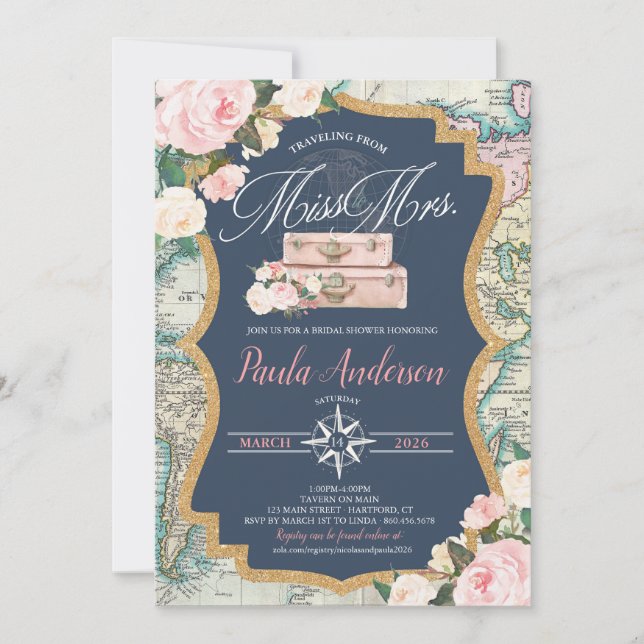 Convite Viagem de SOLTEIRA PARA CASADA. Chá de Noiva  (Frente)