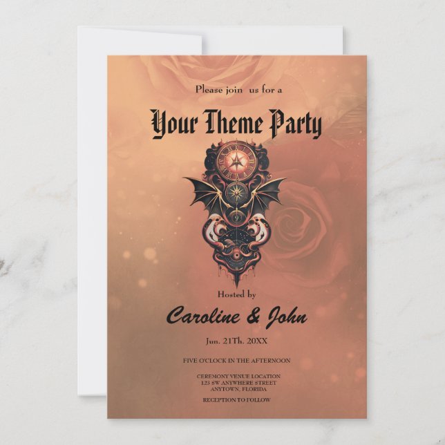 Convite Viagem de tempo místico com asas, relógio de galão (Frente)