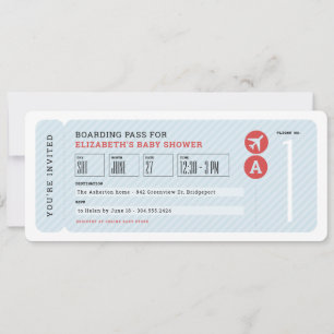 Convite Viagem do bilhete de avião tema chá de fraldas azu