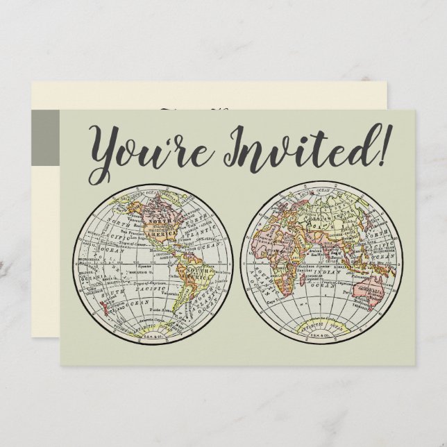 Convite Viagem Globe Map Earth 1916 World Atlas (Frente/Verso)