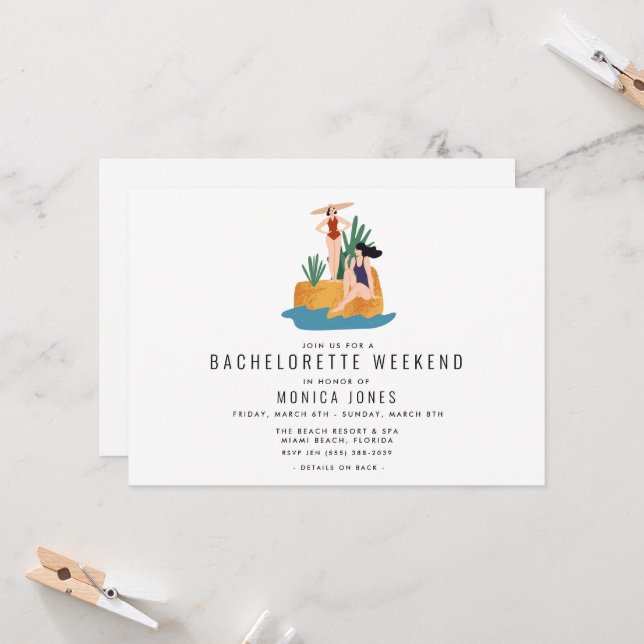Convite Viagem Itinerária de Fim de Semana de Bachelorette (Frente/Verso In Situ)