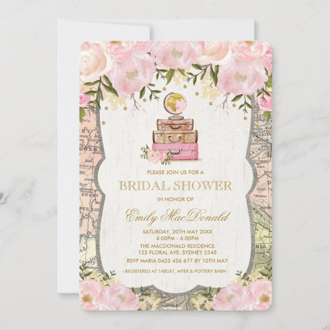 Convite Viagem Map Adventure Chá de panela (Frente)