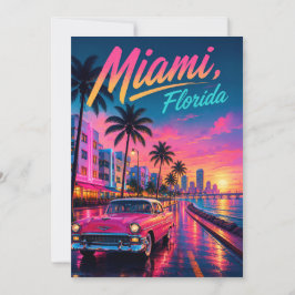 Convite Viagem Miami Flórida Retro Neon Pôr do Sol