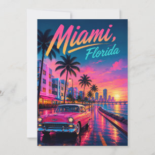 Convite Viagem Miami Flórida Retro Neon Pôr do Sol