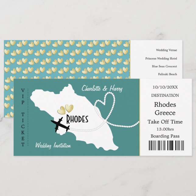 Convite Viagem Ticket Embarque Pass Rhodes Casamento Grego (Frente/Verso)