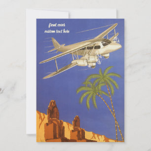 Convite Viagem Vintage para o Cairo, Egito, Avião Biplano
