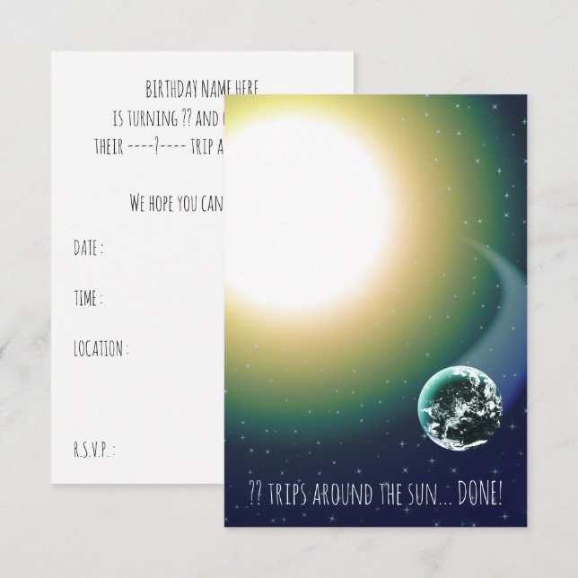 Convite Viagens de Bday Personalizadas em Torno do Sol (Frente/Verso)