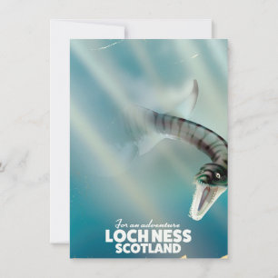 Convite viagens vintage de poster do monstro de Loch Ness 