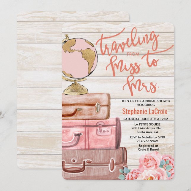 Convite Viajando de Miss a Sra. Chá de panela (Frente/Verso)