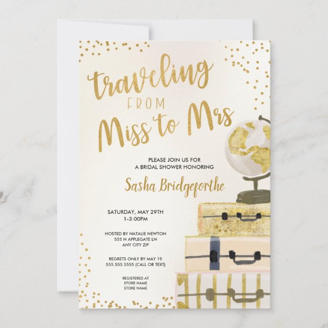 Convite Viajando de Miss a Sra. chá de panela (Frente)