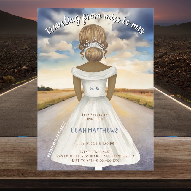 Convite Viajando de Miss a Sra. Chá de panela (Traveling From Miss to Mrs Bridal Shower Invitation
)