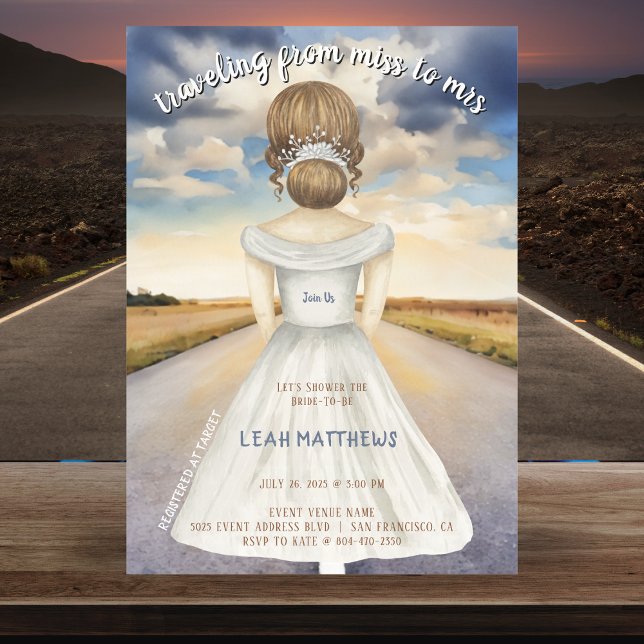 Convite Viajando de Miss a Sra. Chá de panela (Traveling From Miss to Mrs Bridal Shower Invitation
)