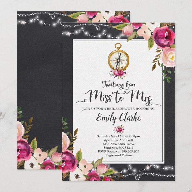 Convite Viajando De Miss A Sra. Chá de panela Convidar (Frente/Verso)