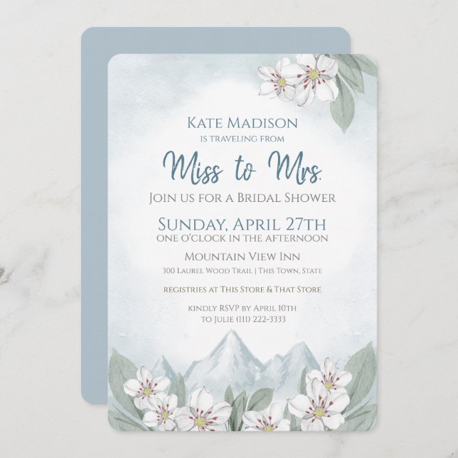 Convite Viajando de Miss a Sra. Mountain Chá de panela (Frente/Verso)