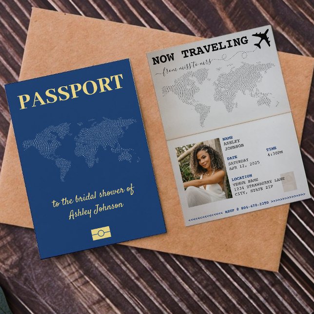 Convite Viajando de Miss a Sra. Passaporte Chá de panela (Traveling From Miss to Mrs Passport Bridal Shower Invitation
)