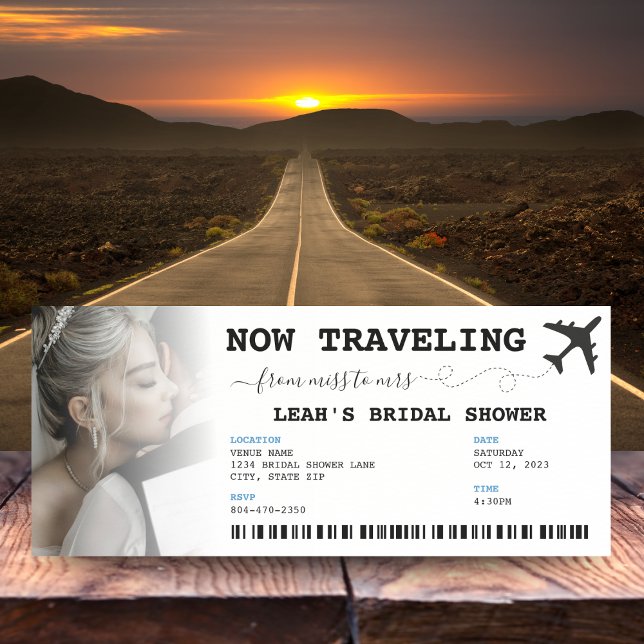 Convite Viajando de Miss a Sra. Ticket Chá de panela (Traveling from Miss to Mrs Ticket Bridal Shower Invitation
)