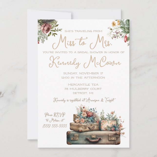Convite Viajando de Miss a Sra. Vintage. (Frente)