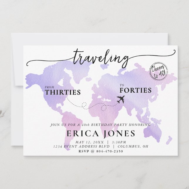 Convite Viajando do aniversário de 40 anos de 30 para 40 (Frente)
