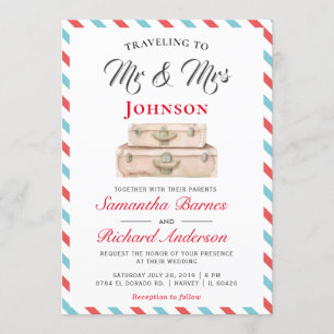 Convite Viajando para o casamento entre o Sr. e a Sra. Via