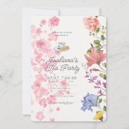 Convite Vibes de Festa de Chá Elegante – Estilo Floral Vin