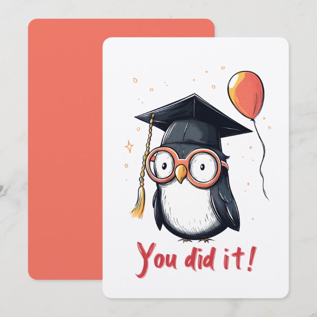 Convite Vibes De Graduação De Pinguim Inteligente... Você  (Frente/Verso)