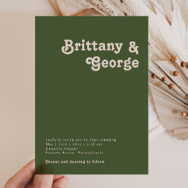 Convite Vibes de Retro Simples | Casamento Casual Verde Ol