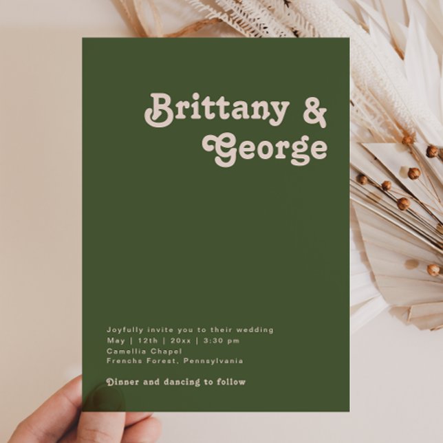 Convite Vibes de Retro Simples | Casamento Casual Verde Ol (Criador carregado)