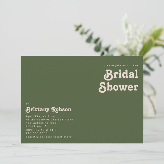 Convite Vibes de Retro Simples | Chá de panela verde-azeit (Em pé/Frente)