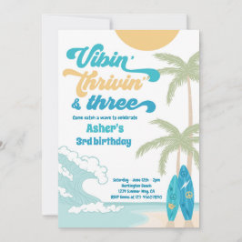 Convite Vibin' Thrivin' e Three Retro Surf Beach Birthday