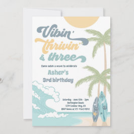 Convite Vibin' Thrivin' e Three Retro Surf Beach Birthday