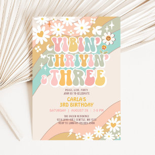Convite Vibin' Thrivin' E Três Aniversário Retro Hippie