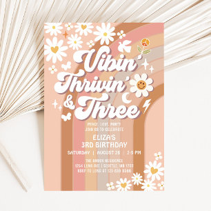 Convite Vibin' Thrivin' E Três Aniversário Retro Terroso