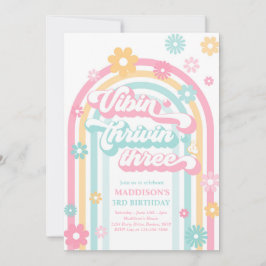 Convite Vibin' Thrivin 'Three Boho Daisy Rainbow Birthday