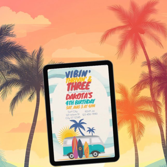 Convite Vibin' Thrivin' & Three Surf Van 3rd Birthday (Criador carregado)