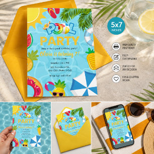 Convite Vibração de Festa de Piscina de Verão Tropical