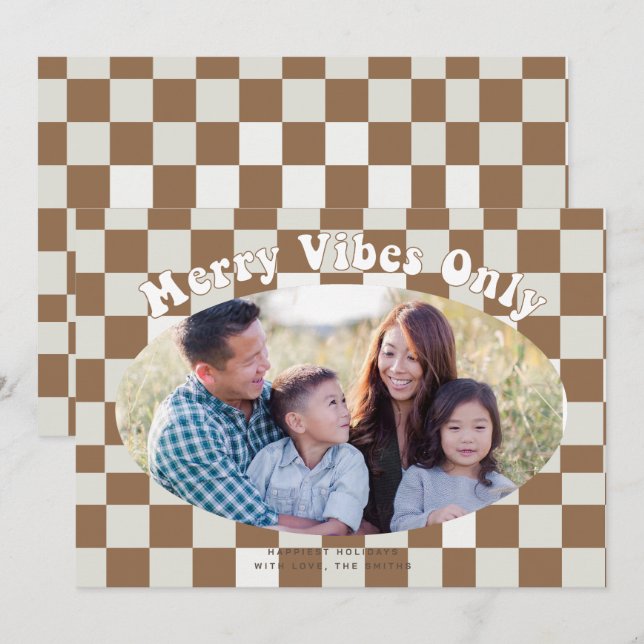 Convite Vibrações Alegres Retrô com Xadrez de Buffalo  (Frente/Verso)