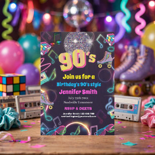 Convite Vibrações de discoteca néon dos anos 90 estilo ret