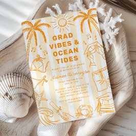 Convite Vibrações de Graduação na Praia Doodle Amarelo Gra