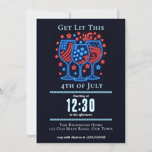 Convite Vibrações de Liberdade Neon   Festa de 4 de Julho