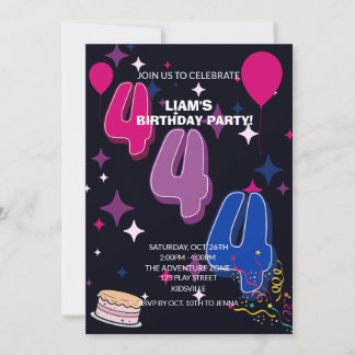 Convite Vibrant 4th Birthday | Pink Blue Confetti
