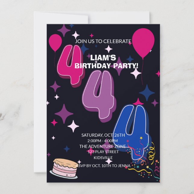 Convite Vibrant 4th Birthday | Pink Blue Confetti (Frente)
