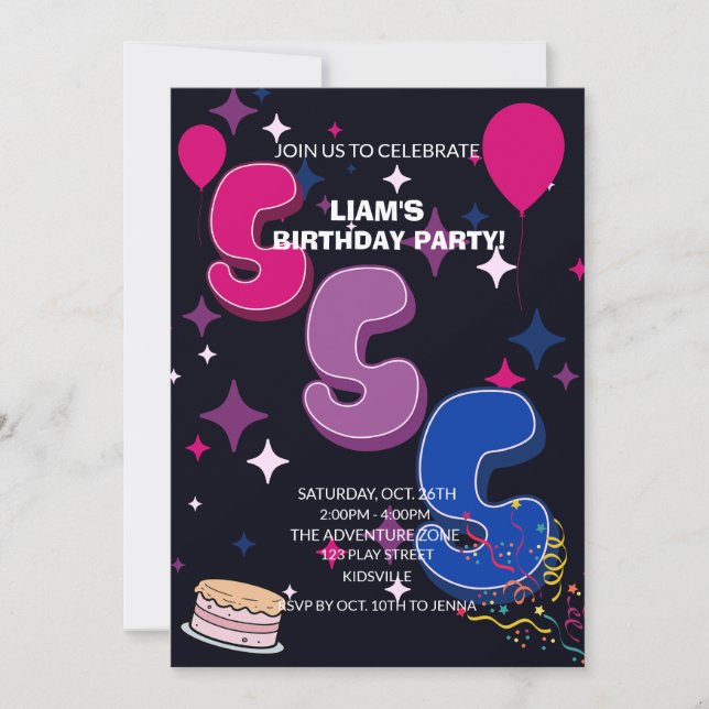 Convite Vibrant 5th Birthday | Pink Blue Confetti (Frente)