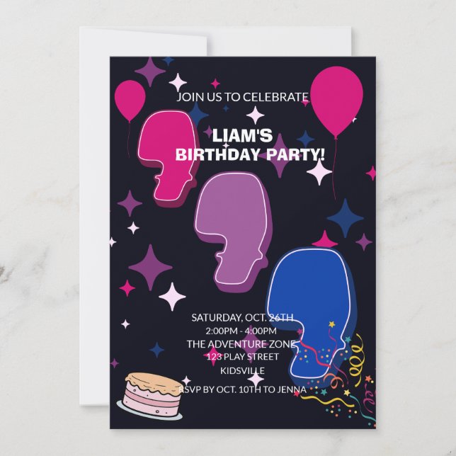 Convite Vibrant 7th Birthday | Pink Blue Confetti (Frente)