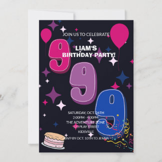 Convite Vibrant 9th Birthday  | Pink Blue Confetti